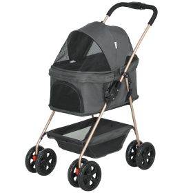 3 in 1 Pet Stroller with Detachable Carrier, Foldable Dog Stroller with Storage Basket, Cupholder, for Mini Dogs, Gray (Color: gray)