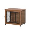 27.2" Dog Crate Furniture with Lockable Wheels Heavy Duty Wooden Dog Kennel with 2 Doors Steel Metal Pet Cage End Table Brown Indoor Dog House for Sma