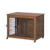 27.2" Dog Crate Furniture with Lockable Wheels Heavy Duty Wooden Dog Kennel with 2 Doors Steel Metal Pet Cage End Table Brown Indoor Dog House for Sma