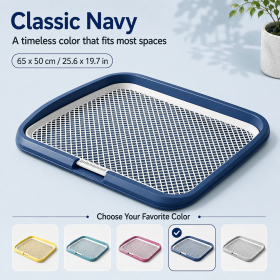 Dog Potty Tray with Removable Grating, Leak-Proof Indoor Dog Toilet for Potty Training, Senior Dogs, Washable Pee Pad Holder for Apartments & Dogs (Color: Navy blue)