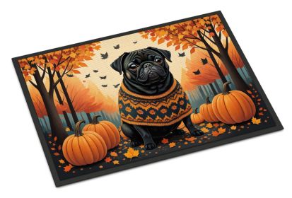 Fall Doormat Front Door Mat Indoor Outdoor Rugs for Entryway, Non Slip Washable Low Pile, 18H X 27W (Breed: NEW Black Pug)
