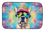 French Bulldog Hippie Dawg Dish Drying Mat Absorbent Dish Drying Mat Pad for Kitchen Counter Dish Drainer Mat for Countertop, 14 x 21", Multicolor