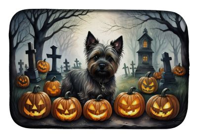 Spooky Halloween Dish Drying Mat Absorbent Dish Drying Mat Pad for Kitchen Counter Dish Drainer Mat for Countertop, 14 x 21", Multicolor (Breed: Cairn Terrier)