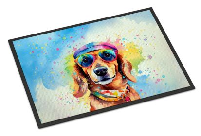 Hippie Dawg Doormat Front Door Mat Indoor Outdoor Rugs for Entryway, Non Slip Washable Low Pile, 24H X 36W (Breed: Dachshund)