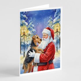 Santa Claus Greeting Cards Pack of 8 Blank Cards with Envelopes Whimsical A7 Size 5x7 (Breed: Airedale Terrier)