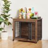 27.2" Dog Crate Furniture with Lockable Wheels Heavy Duty Wooden Dog Kennel with 2 Doors Steel Metal Pet Cage End Table Brown Indoor Dog House for Sma