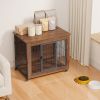 27.2" Dog Crate Furniture with Lockable Wheels Heavy Duty Wooden Dog Kennel with 2 Doors Steel Metal Pet Cage End Table Brown Indoor Dog House for Sma