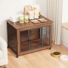 27.2" Dog Crate Furniture with Lockable Wheels Heavy Duty Wooden Dog Kennel with 2 Doors Steel Metal Pet Cage End Table Brown Indoor Dog House for Sma