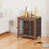 27.2" Dog Crate Furniture with Lockable Wheels Heavy Duty Wooden Dog Kennel with 2 Doors Steel Metal Pet Cage End Table Brown Indoor Dog House for Sma