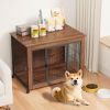 27.2" Dog Crate Furniture with Lockable Wheels Heavy Duty Wooden Dog Kennel with 2 Doors Steel Metal Pet Cage End Table Brown Indoor Dog House for Sma