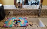 French Bulldog Hippie Dawg Dish Drying Mat Absorbent Dish Drying Mat Pad for Kitchen Counter Dish Drainer Mat for Countertop, 14 x 21", Multicolor