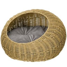 Rattan Pet Bed with Washable Cushion for Cats, Small Dogs, Light Brown (Option: Brown-510x510x340 mm)