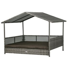 Outdoor Dog Bed with Canopy, Rattan Dog Bed with Soft Cushion Removable Cover for Medium and Large Dogs, Charcoal Gray (Option: Charcoal Gray-1020x200x845 mm)